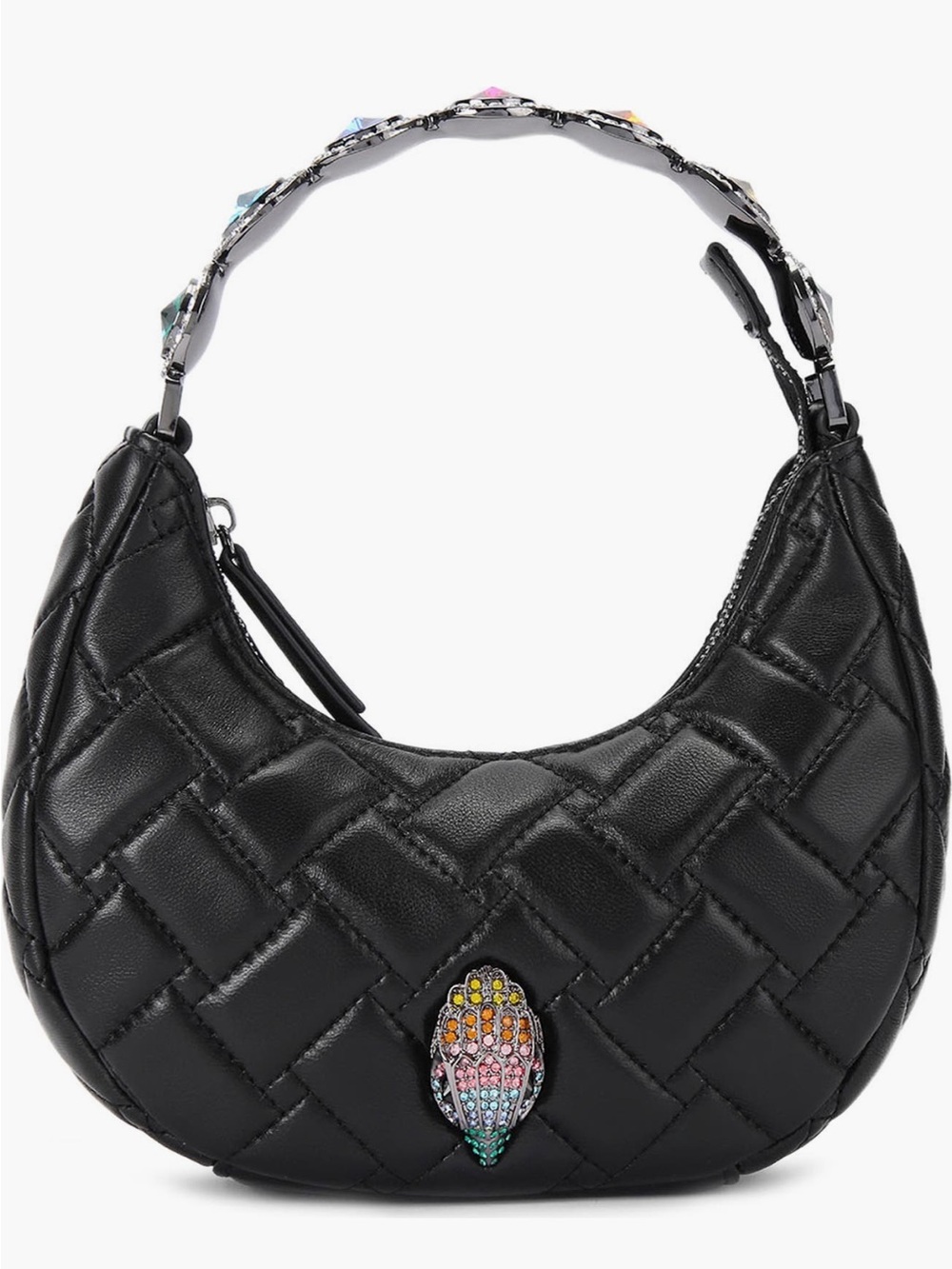 Kurt Geiger Black Quilted Crescent Shoulder Bag with Multicolor Jewel Handle